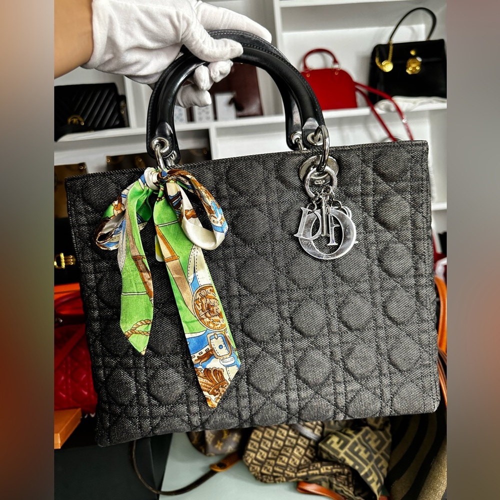 Lady Dior, Christian Dior Denim Handbag Large